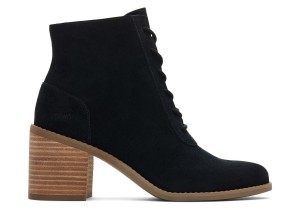 Toms Evelyn Suede Lace-Up Heeled Boot Black | IFALQN-043