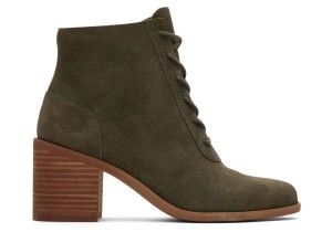 Toms Evelyn Suede Lace-Up Heeled Boot Olive | IQMUVL-482