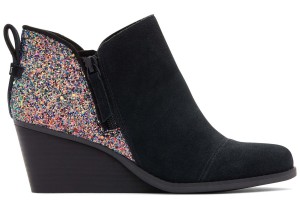 Toms Goldie Suede and Chunky Glitter Wedge Boot Black | QUZOHJ-826