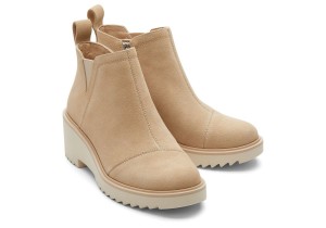 Toms Maude Suede Wedge Boot Beige | OCATQZ-703