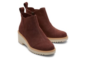 Toms Maude Suede Wedge Boot Brown | GSYWNJ-481