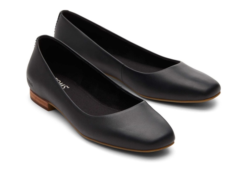 Toms Briella Leather Flat Black | KSOVJE-689