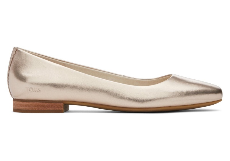 Toms Briella Leather Flat Metal Gold | RGELKU-406