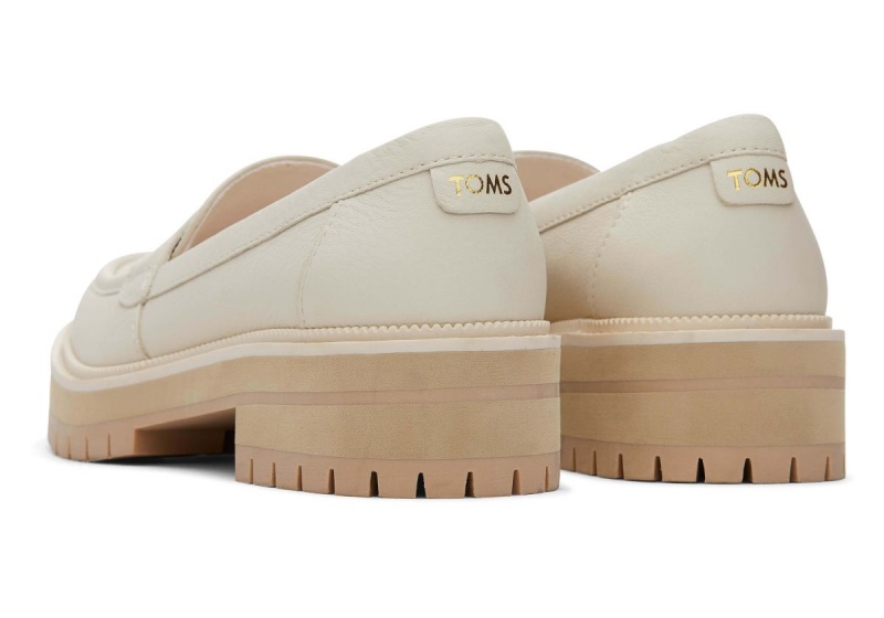 Toms Cara Leather Loafer Beige | OJFQNS-132