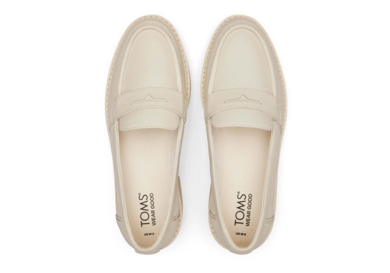 Toms Cara Leather Loafer Beige | OJFQNS-132