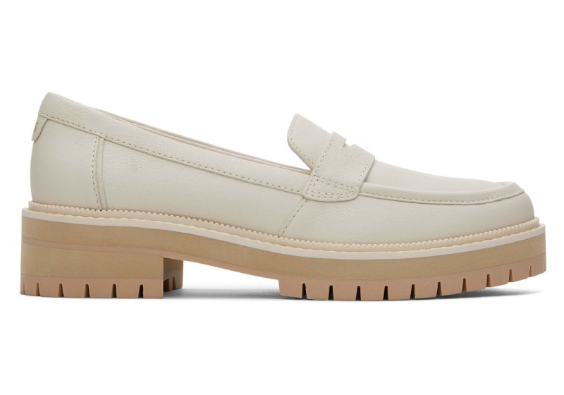 Toms Cara Leather Loafer Beige | OJFQNS-132