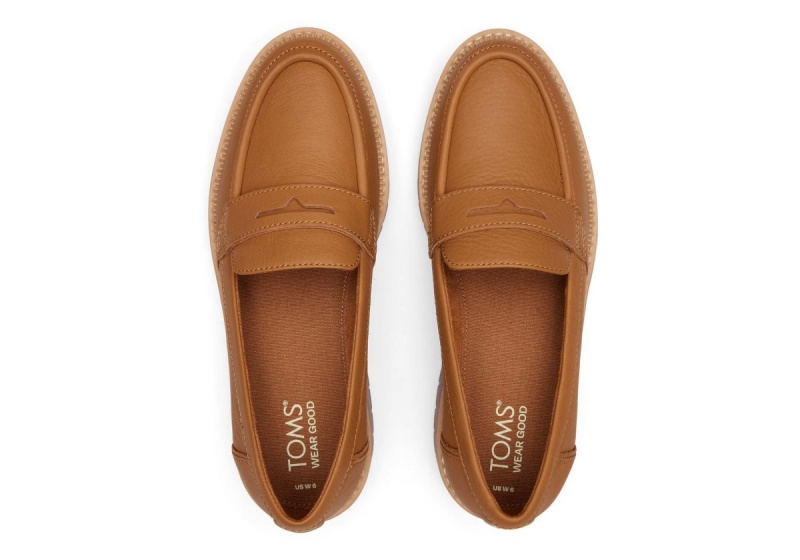 Toms Cara Leather Loafer Brown | YKGWEN-506