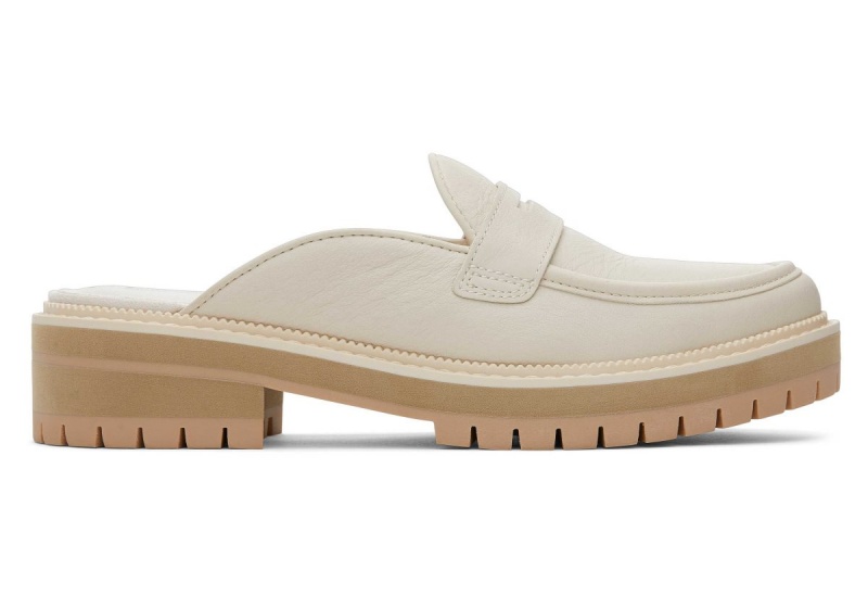 Toms Cara Mule Leather Loafer Beige | TLMIPD-032