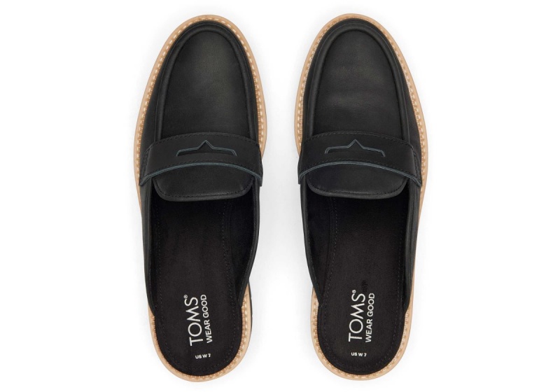 Toms Cara Mule Leather Loafer Black | REBLOU-718