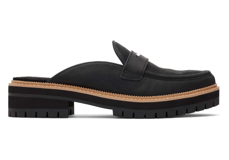 Toms Cara Mule Leather Loafer Black | REBLOU-718