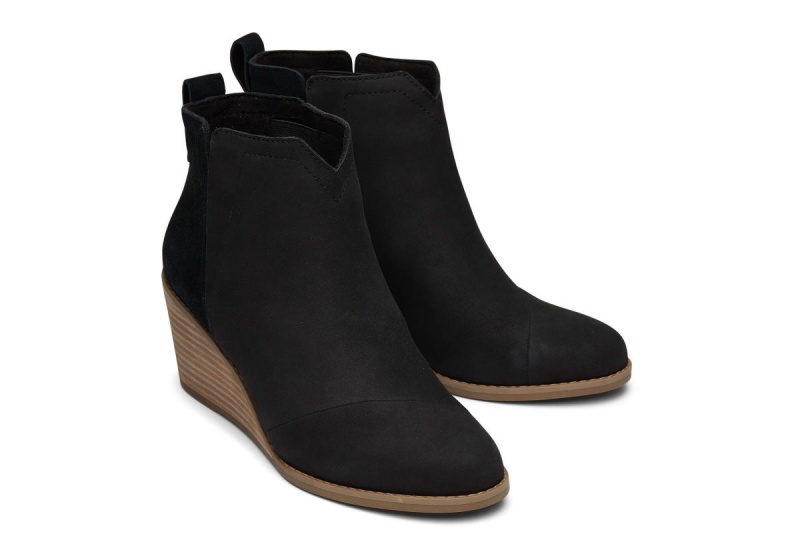 Toms Clare Leather Wedge Boot Black | ADSYOB-864