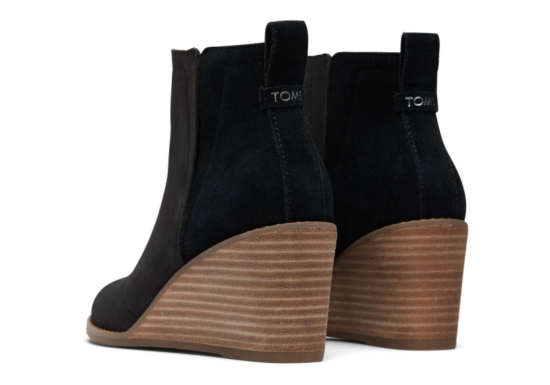 Toms Clare Leather Wedge Boot Black | ADSYOB-864