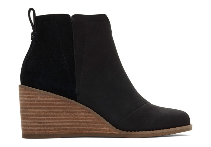 Toms Clare Leather Wedge Boot Black | ADSYOB-864