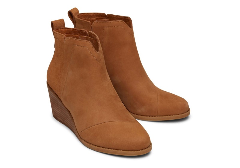 Toms Clare Leather Wedge Boot Brown | AVFXLE-576