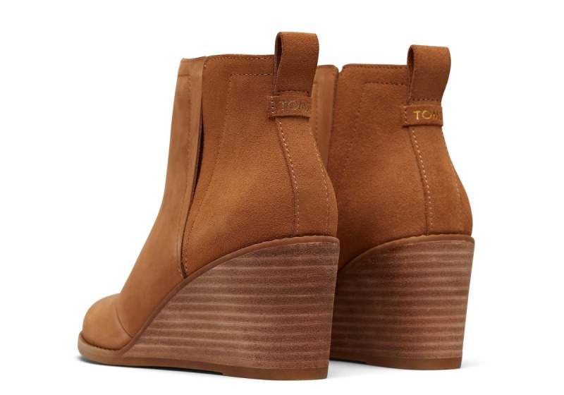 Toms Clare Leather Wedge Boot Brown | AVFXLE-576