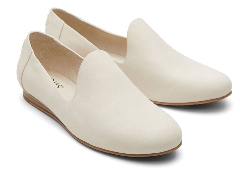 Toms Darcy Cream Leather Flat Cream | UIPNLV-358