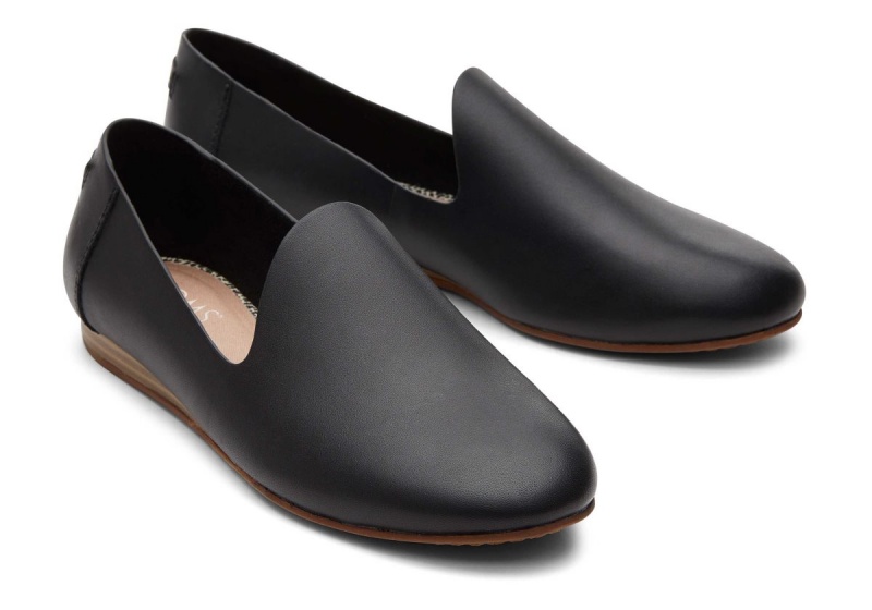 Toms Darcy Leather Flat Black | HFYCTS-945