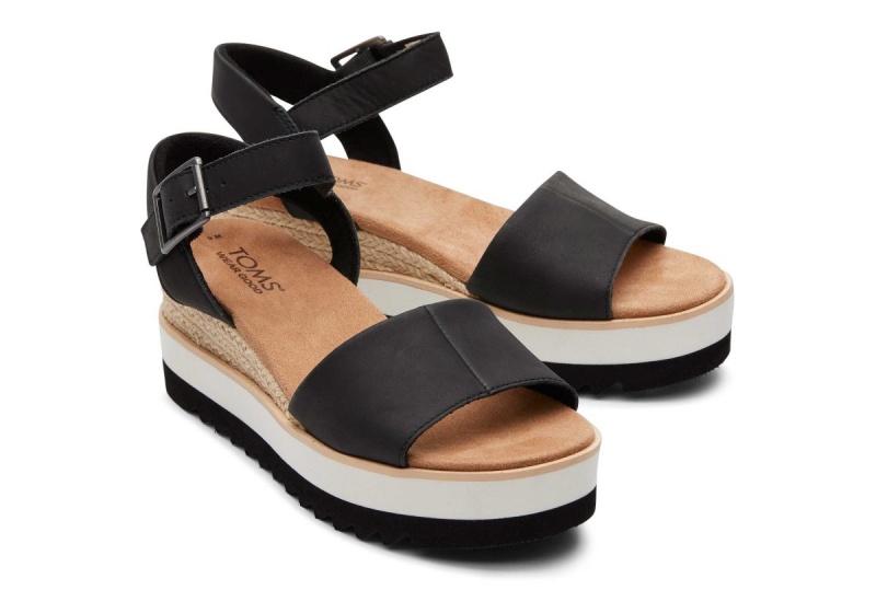 Toms Diana Leather Wedge Sandal Black | XEZKTW-520