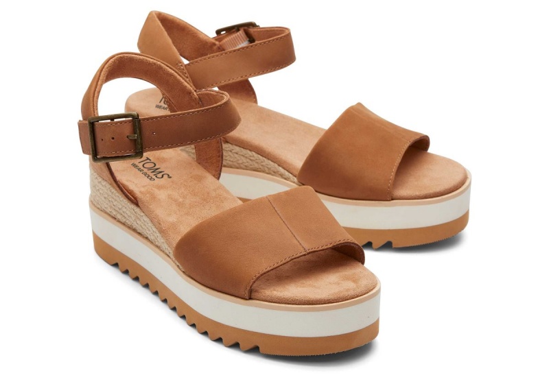 Toms Diana Leather Wedge Sandal Brown | XVGLYU-312