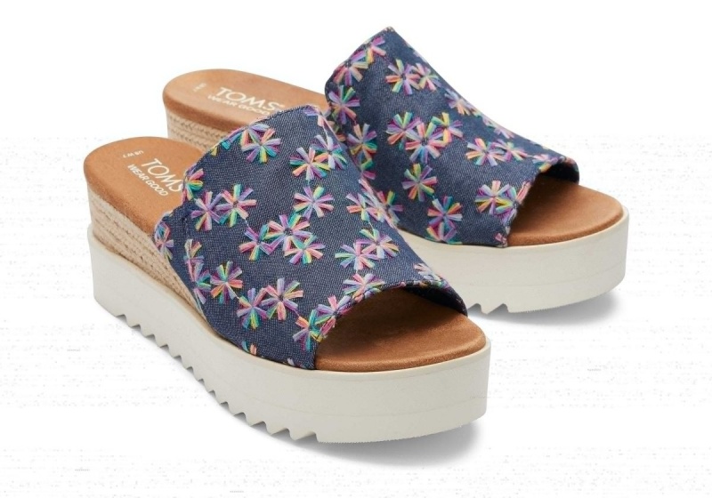 Toms Diana Mule Embroidered Floral Sandal Navy | QUTXZH-213