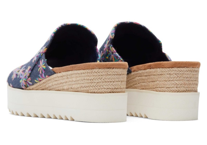 Toms Diana Mule Embroidered Floral Sandal Navy | QUTXZH-213