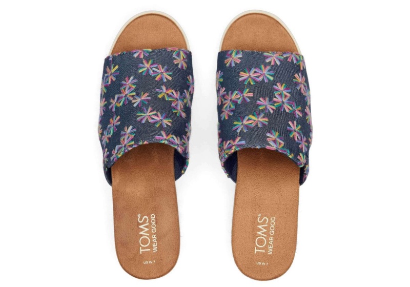 Toms Diana Mule Embroidered Floral Sandal Navy | QUTXZH-213