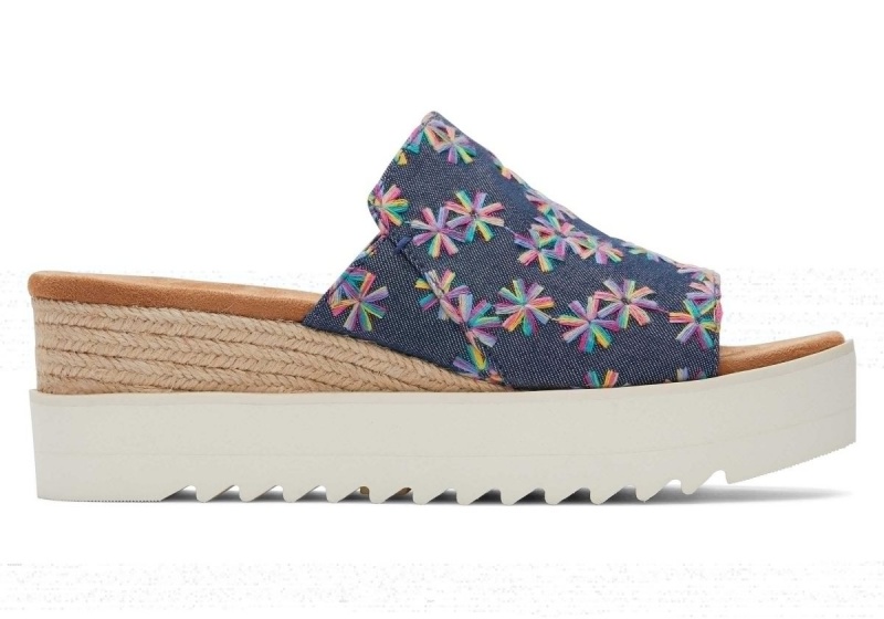 Toms Diana Mule Embroidered Floral Sandal Navy | QUTXZH-213