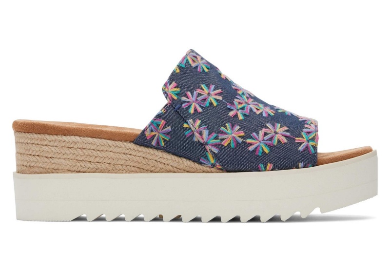 Toms Diana Mule Embroidered Floral Sandal Navy | QUTXZH-213