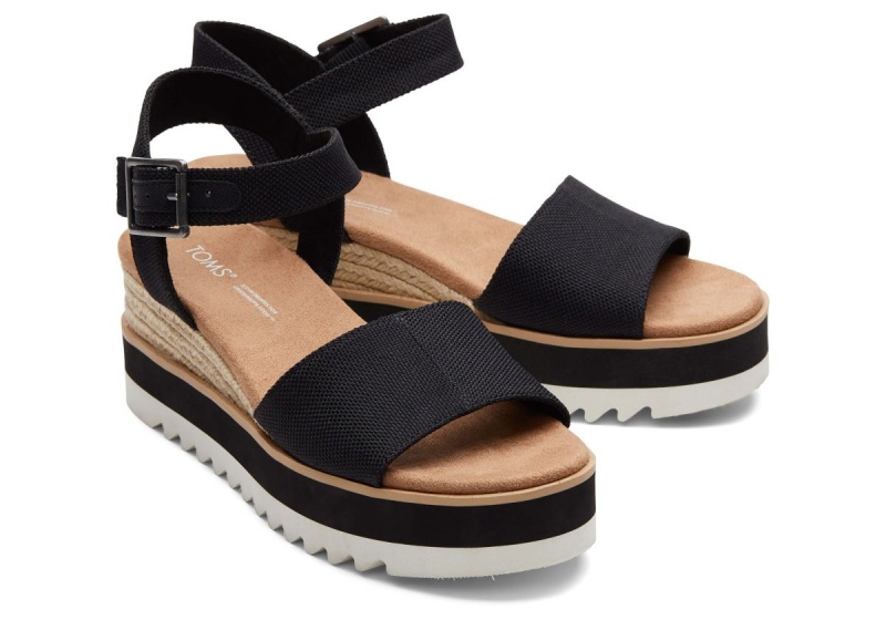 Toms Diana Wedge Wide Sandal Black | ESOKCX-683