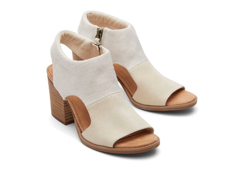 Toms Eliana Suede Heeled Sandal Beige | IHANQW-197