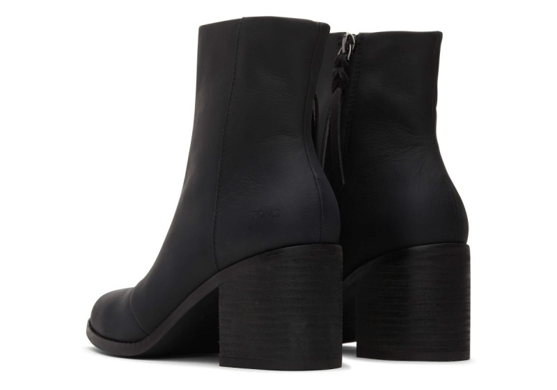 Toms Evelyn Leather Heeled Boot Black | VQAECO-241