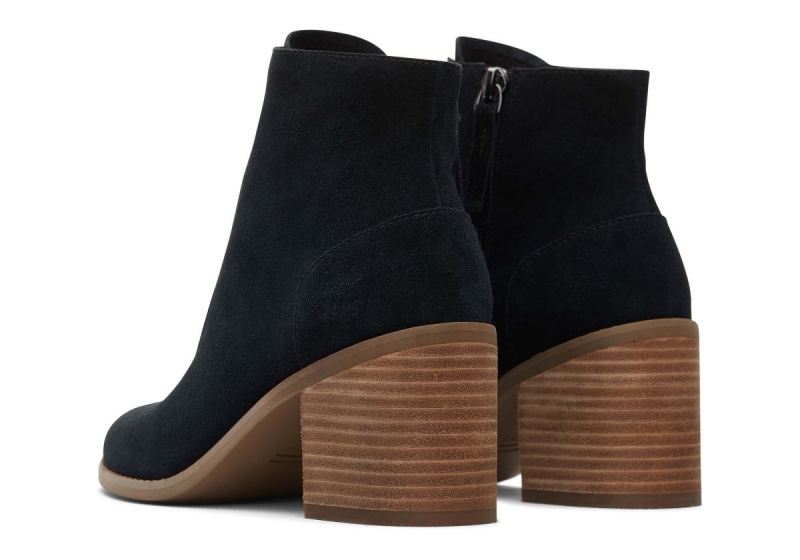 Toms Evelyn Suede Lace-Up Heeled Boot Black | IFALQN-043