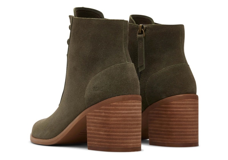 Toms Evelyn Suede Lace-Up Heeled Boot Olive | IQMUVL-482