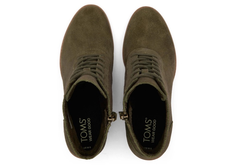 Toms Evelyn Suede Lace-Up Heeled Boot Olive | IQMUVL-482