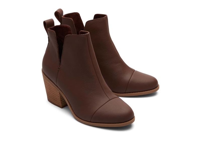 Toms Everly Leather Cutout Heeled Boot Brown | BEZAXC-793