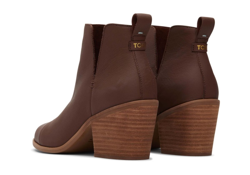 Toms Everly Leather Cutout Heeled Boot Brown | BEZAXC-793