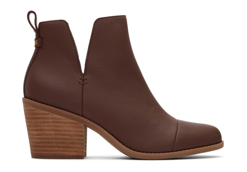 Toms Everly Leather Cutout Heeled Boot Brown | BEZAXC-793