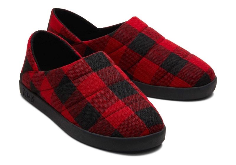 Toms Ezra Plaid Fleece Convertible Slipper Red | LMUBVC-361