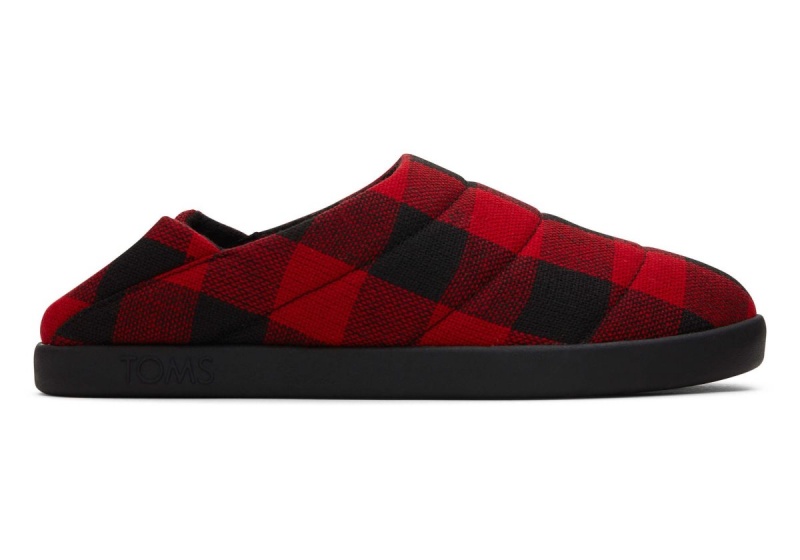 Toms Ezra Plaid Fleece Convertible Slipper Red | LMUBVC-361