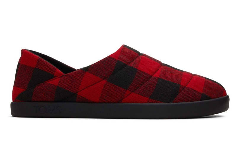 Toms Ezra Plaid Fleece Convertible Slipper Red | LMUBVC-361