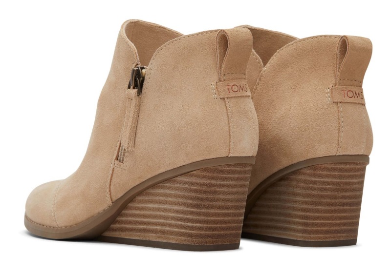 Toms Goldie Suede Wedge Boot Beige | SJFZCE-268