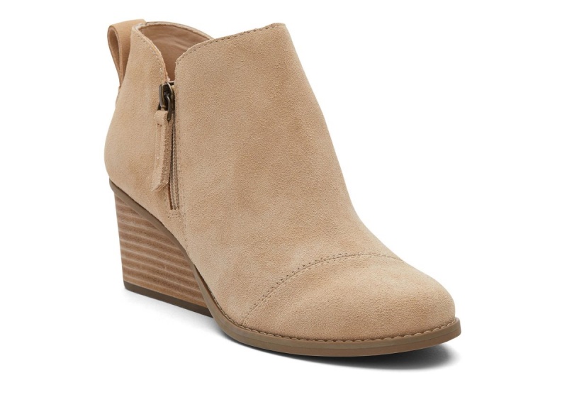 Toms Goldie Suede Wedge Boot Beige | SJFZCE-268