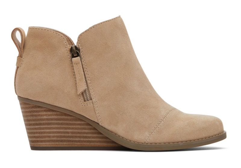 Toms Goldie Suede Wedge Boot Beige | SJFZCE-268