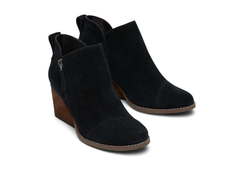 Toms Goldie Suede Wedge Boot Black | HVDUQT-867