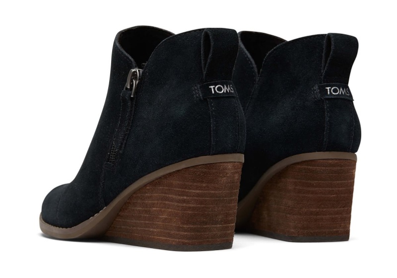 Toms Goldie Suede Wedge Boot Black | HVDUQT-867