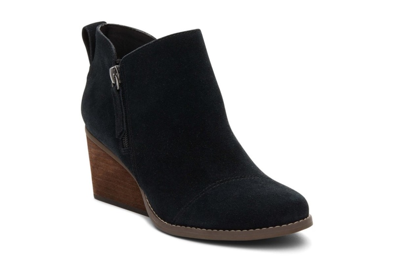 Toms Goldie Suede Wedge Boot Black | HVDUQT-867