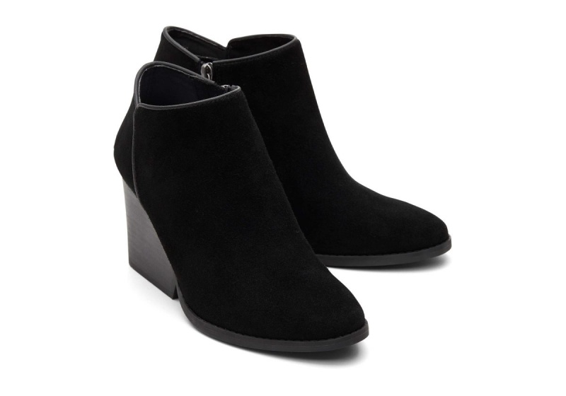 Toms Hadley Suede Heeled Boot Black | CFKHBX-482