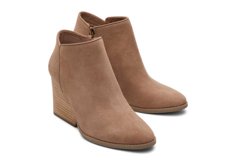 Toms Hadley Suede Heeled Boot Grey Brown | DVMGNR-439