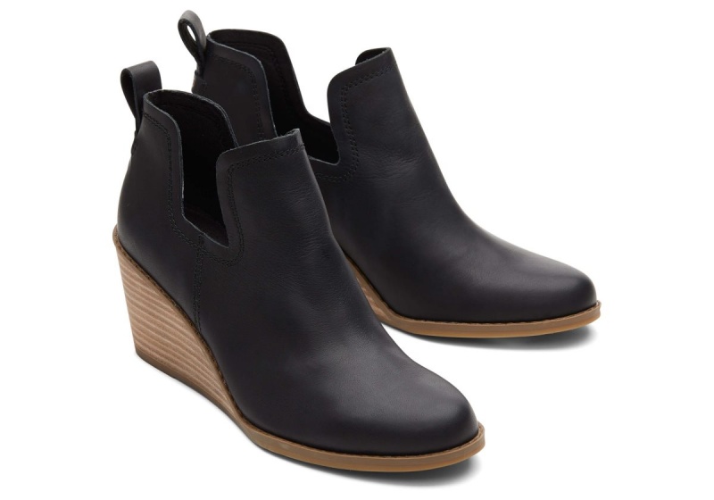 Toms Kallie Leather Wedge Boot Black | RDFTGA-042