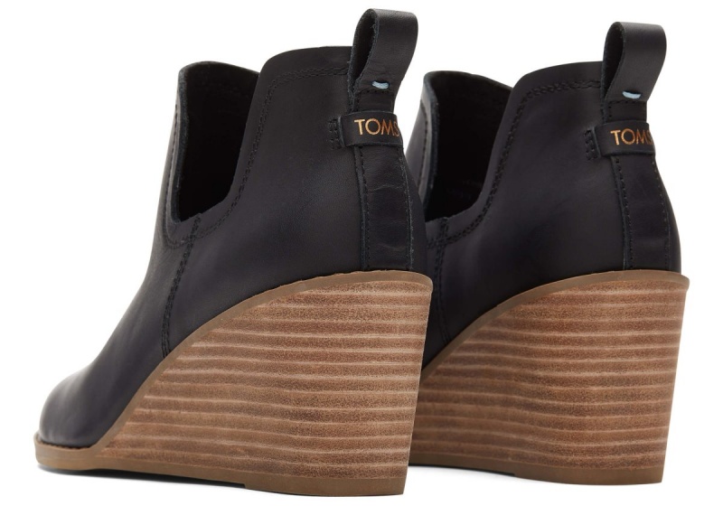 Toms Kallie Leather Wedge Boot Black | RDFTGA-042